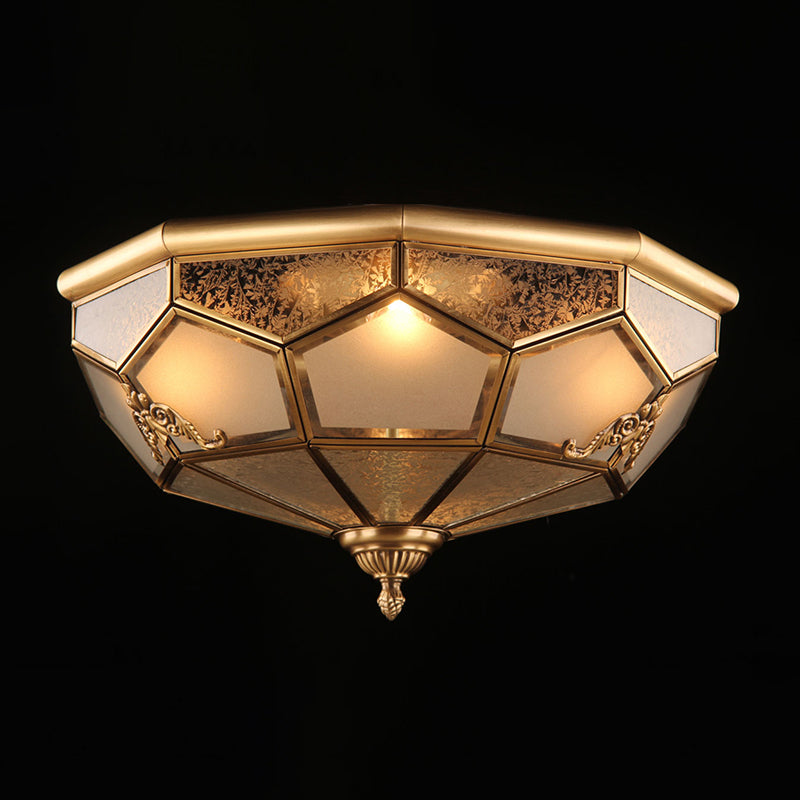 Bowl Flush Mount Ceiling Light Classic Brass Frost Glass Flush Light Fixture for Living Room