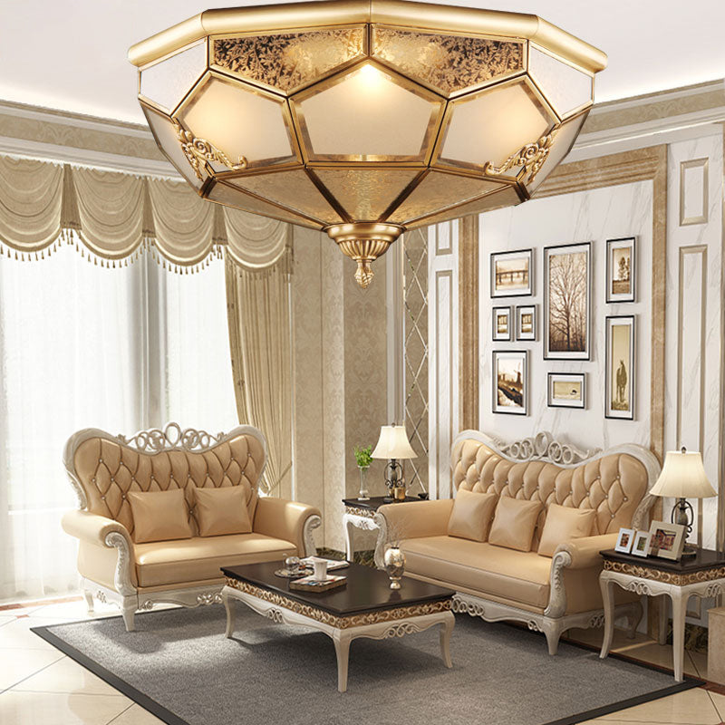 Bowl Flush Mount Ceiling Light Classic Brass Frost Glass Flush Light Fixture for Living Room