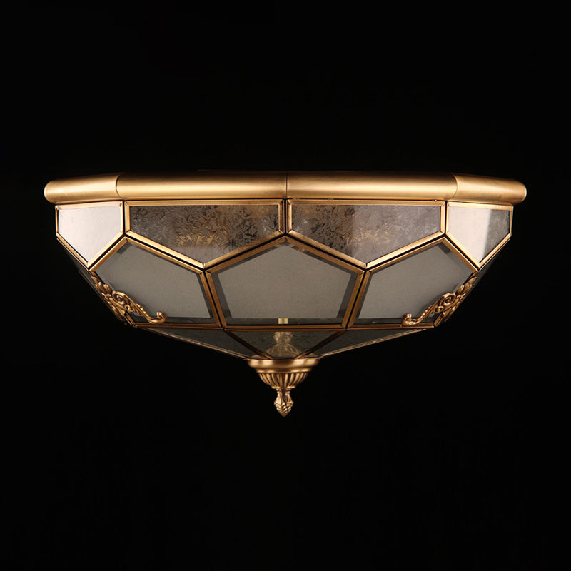 Bowl Flush Mount Ceiling Light Classic Brass Frost Glass Flush Light Fixture for Living Room