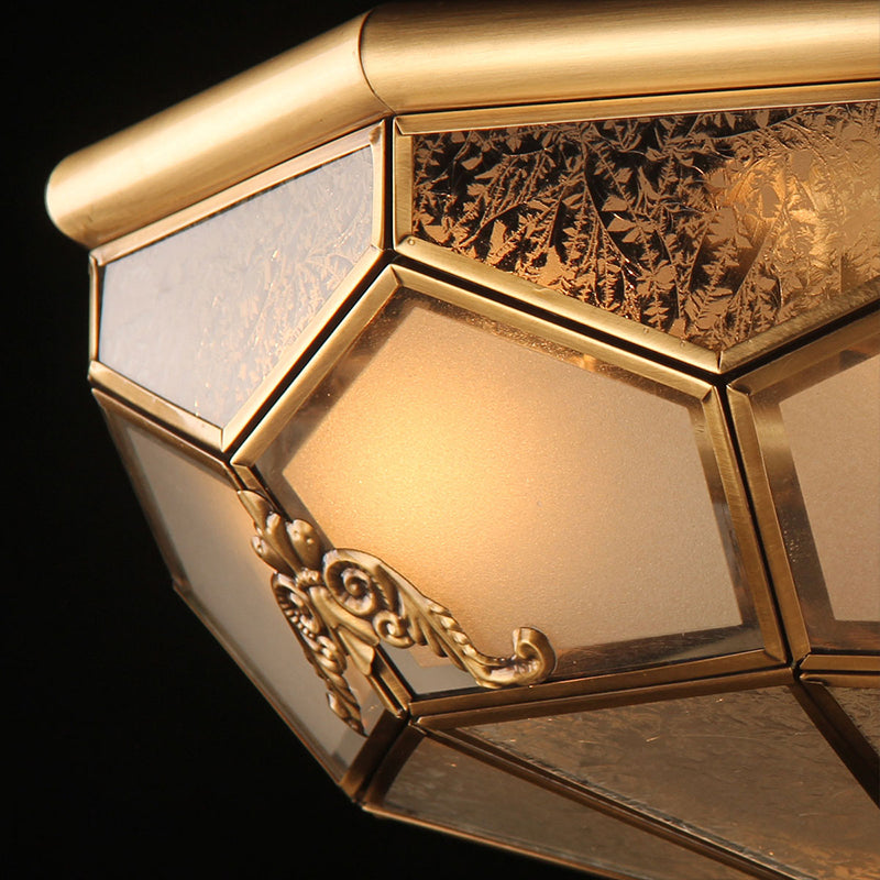 Bowl Flush Mount Ceiling Light Classic Brass Frost Glass Flush Light Fixture for Living Room