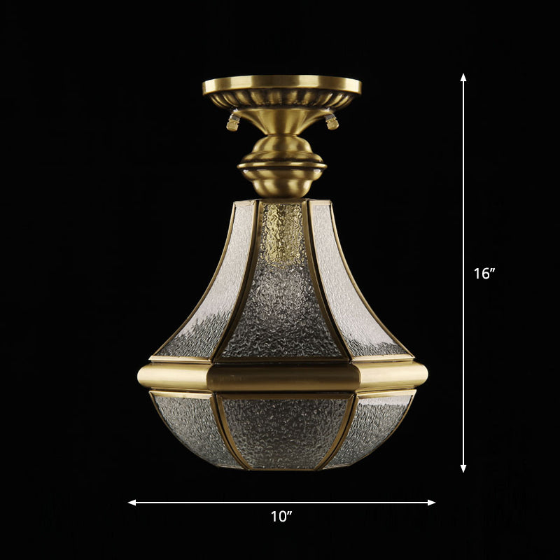 Lámpara de lámpara de semi descarga de 1 luz de bronce lámpara de techo de pera de vidrio con textura en forma de textura