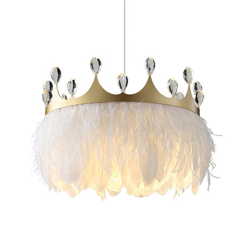 Éclairage pendentif de la couronne de plumes minimaliste 1 tête de suspension blanche Lumière avec déco cristallin