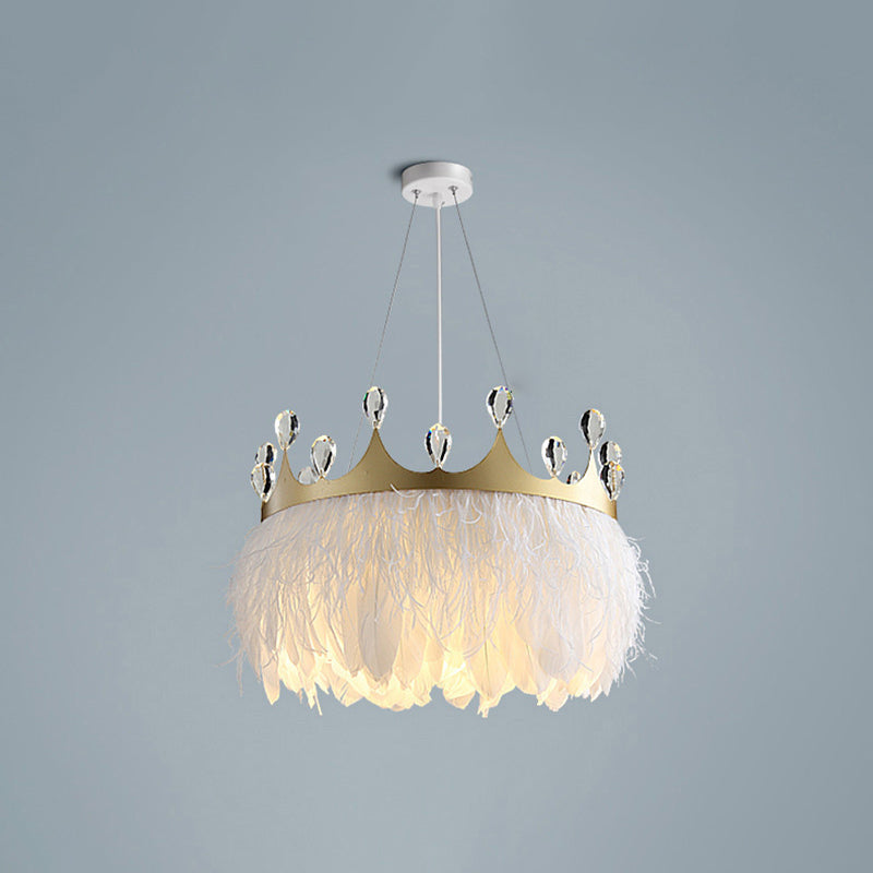 Éclairage pendentif de la couronne de plumes minimaliste 1 tête de suspension blanche Lumière avec déco cristallin