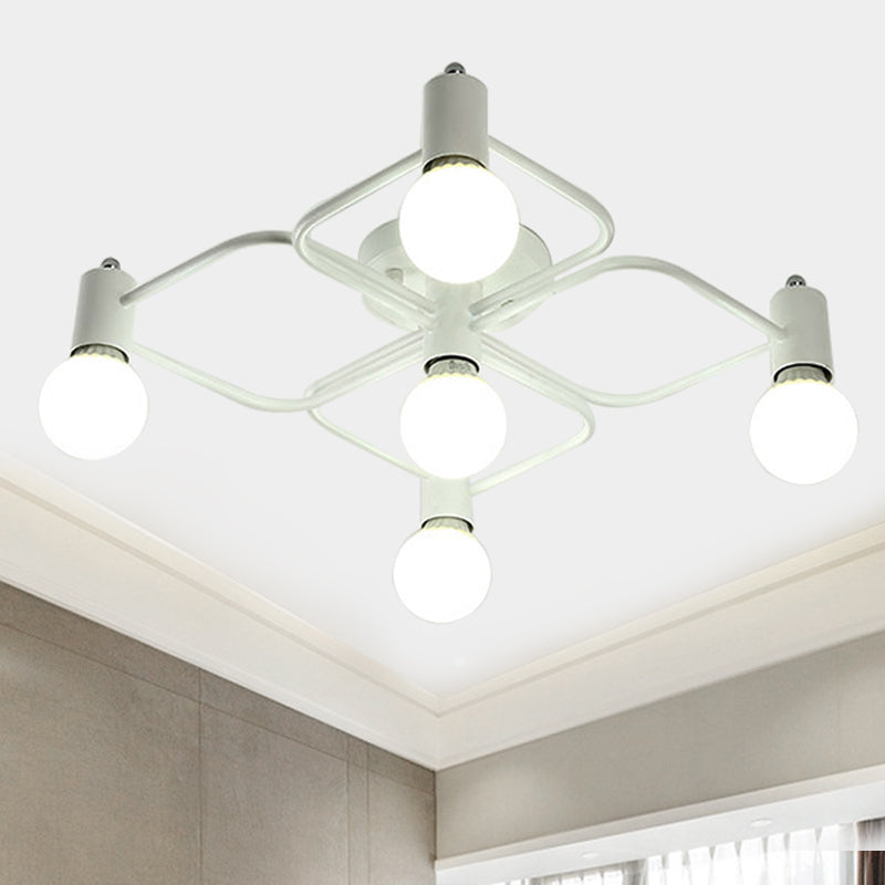 Diamante/rectangular semi de montura de montaje de montura contemporánea 5/7/9 luces blancas/lámparas semi de montaje LED negras con leche de vidrio desnudo sombra