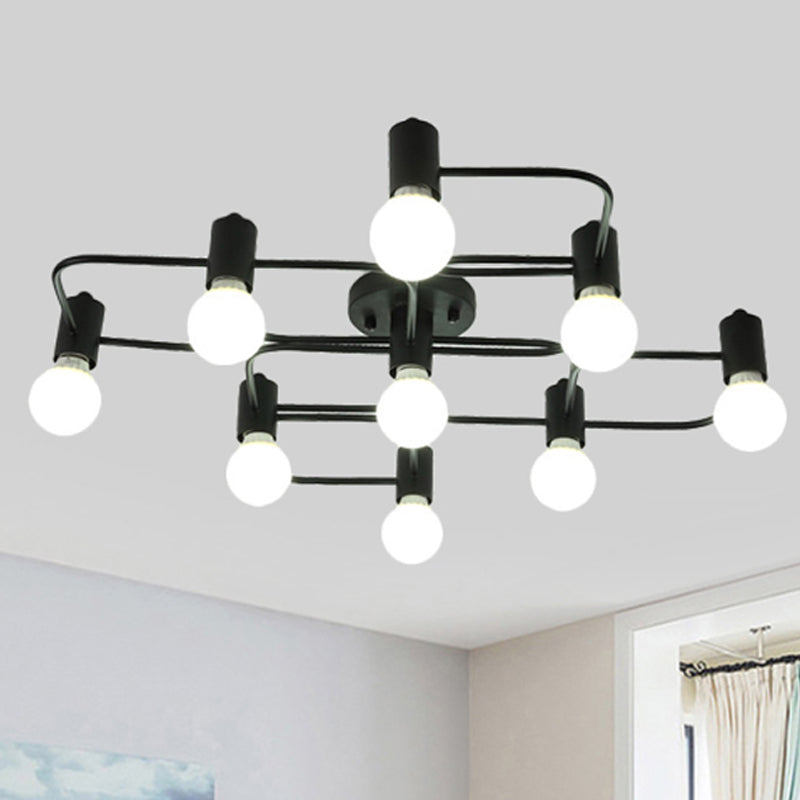 Diamante/rectangular semi de montura de montaje de montura contemporánea 5/7/9 luces blancas/lámparas semi de montaje LED negras con leche de vidrio desnudo sombra