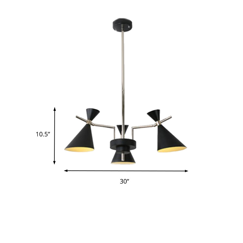 Nordic Bi-conical Pendant Chandelier Metal 3/6 Lights Black/White/Pink Dining Room Chandelier Lighting Fixture