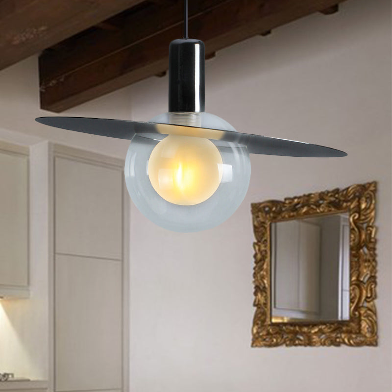 Lámpara colgante de vidrio global led contemporáneo letrero negro colgante con disco de anillo
