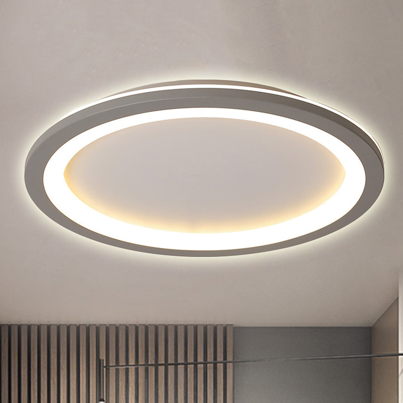 Circle Flush Mount Light Minimalist Metal LED Grey Light with Acrylic Diffuser in White/Warm Light, 10"/14.5"/19" Wide