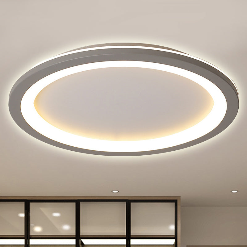 Circle Flush Mount Light Minimalist Metal LED Grey Light with Acrylic Diffuser in White/Warm Light, 10"/14.5"/19" Wide