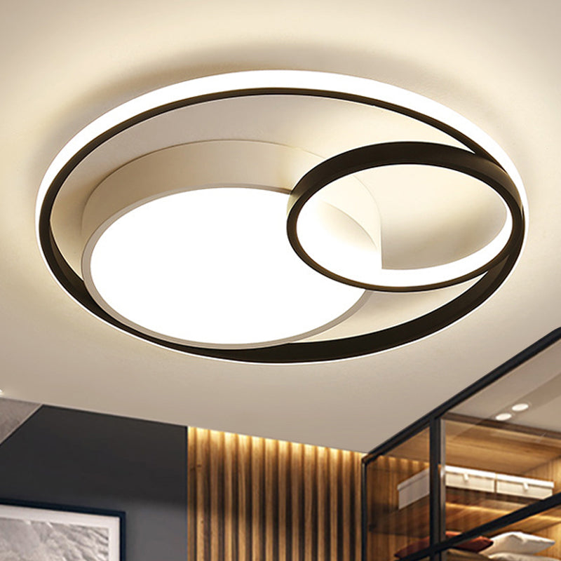 Ring Flush Mount Lamp Contemporary Metal LED White/Black Ceiling Mounted Light in White/Warm Light, 16"/19"/23.5" Wide