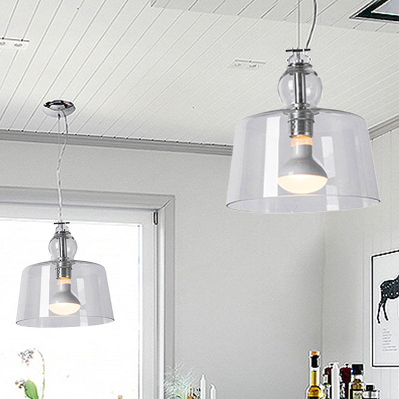 Luz colgante moderna 1 de luz con tono de vidrio transparente cromo