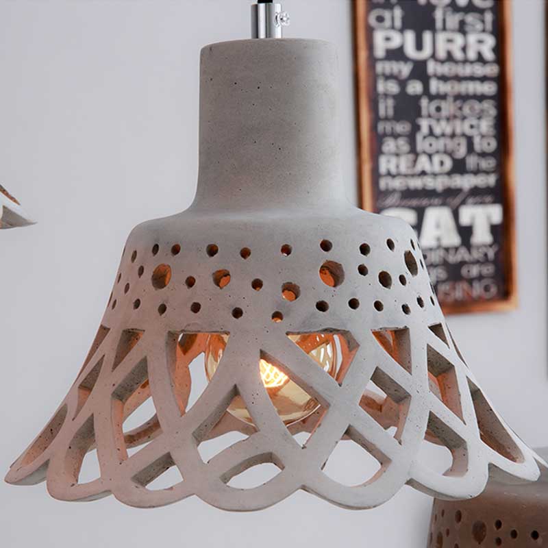 Iluminación colgante grabada en hormigón de estilo nórdico 1 luz colgante de gris claro/blanco/amarillo con tono geométrico/campana/acampanado