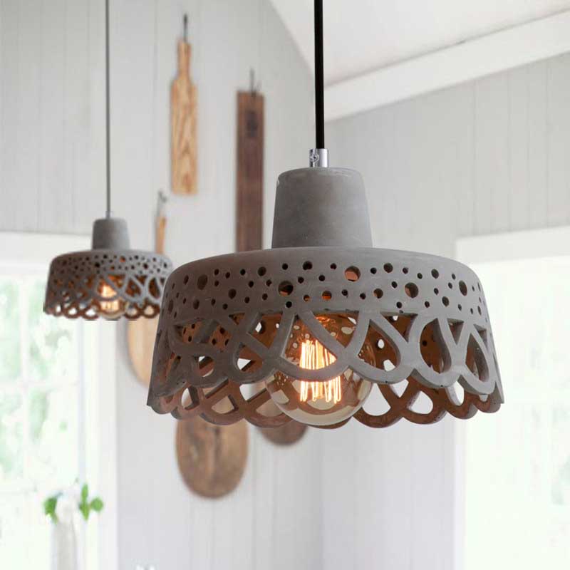 Iluminación colgante grabada en hormigón de estilo nórdico 1 luz colgante de gris claro/blanco/amarillo con tono geométrico/campana/acampanado