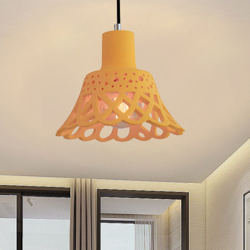 Iluminación colgante grabada en hormigón de estilo nórdico 1 luz colgante de gris claro/blanco/amarillo con tono geométrico/campana/acampanado