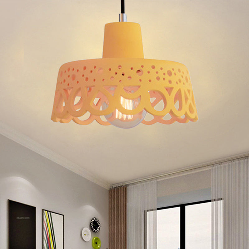 Iluminación colgante grabada en hormigón de estilo nórdico 1 luz colgante de gris claro/blanco/amarillo con tono geométrico/campana/acampanado