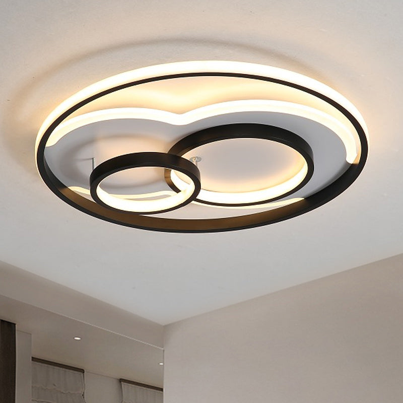 Black/White 3 Ring Close to Ceiling Lamp Modern LED Metal Flush Mount Light in White/Warm Light, 16"/19.5"/23.5" Wide