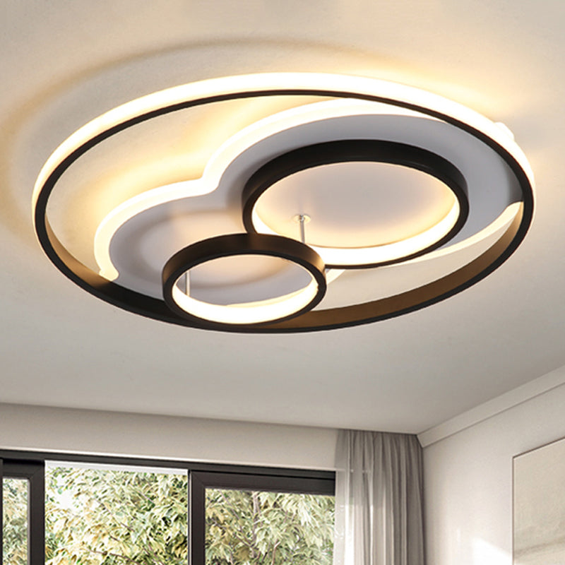 Black/White 3 Ring Close to Ceiling Lamp Modern LED Metal Flush Mount Light in White/Warm Light, 16"/19.5"/23.5" Wide