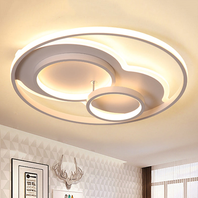 Black/White 3 Ring Close to Ceiling Lamp Modern LED Metal Flush Mount Light in White/Warm Light, 16"/19.5"/23.5" Wide