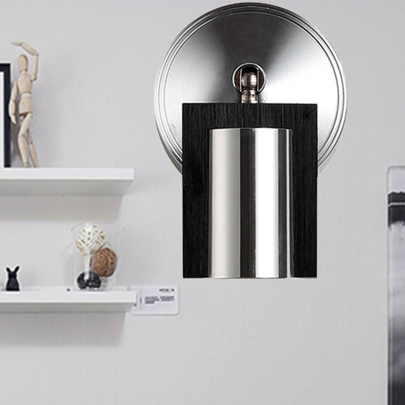 1 Light Bedroom Wall Sconce with Cylinder Metal Shade Black Wall Mount Light in Warm/White Lighting