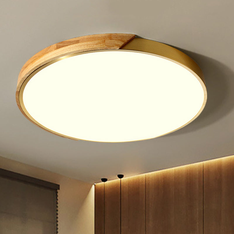 Drum Ceiling Lighting Simplicity Metal LED Wood Flush Mount Light Fixture in White/Warm Light, 12"/16" Wide