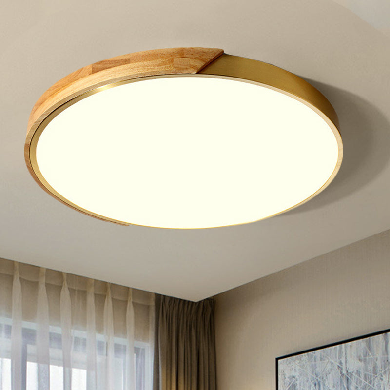 Drum Ceiling Lighting Simplicity Metal LED Wood Flush Mount Light Fixture in White/Warm Light, 12"/16" Wide