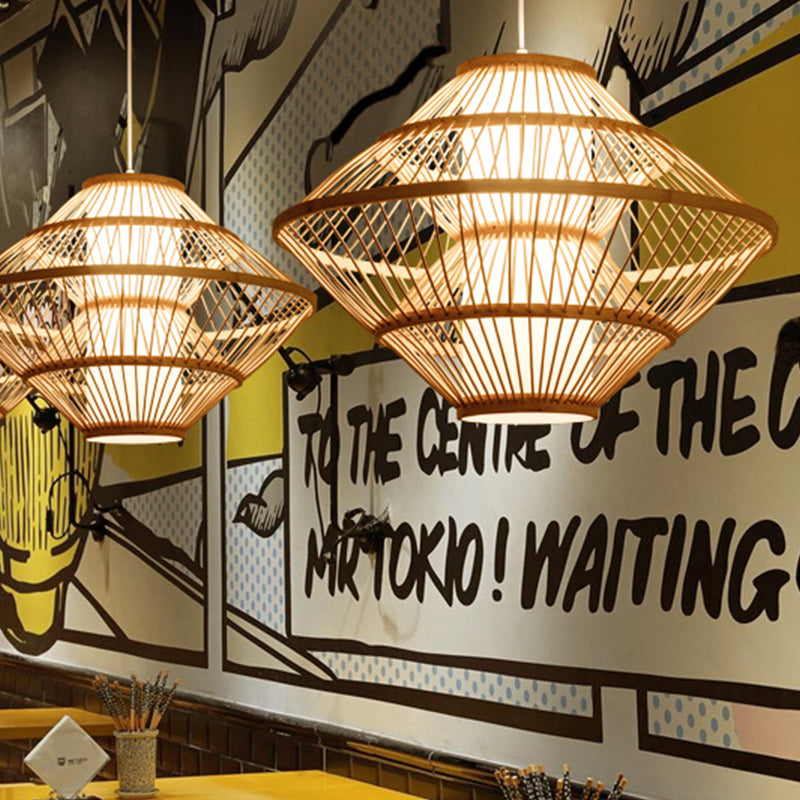 16 "/19,5" W TEAVER PRENDANT LAMP STYLE ASIAN BAMBO 1 LUMIÈRE BEIGE BEIGE LUMIÈRE POUR LE SOIR