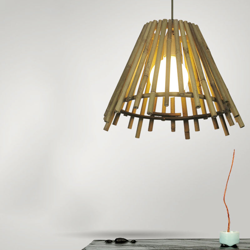Lámpara de suspensión de madera natural de la luz del techo del cono del cono del cono de bambú con cable ajustable
