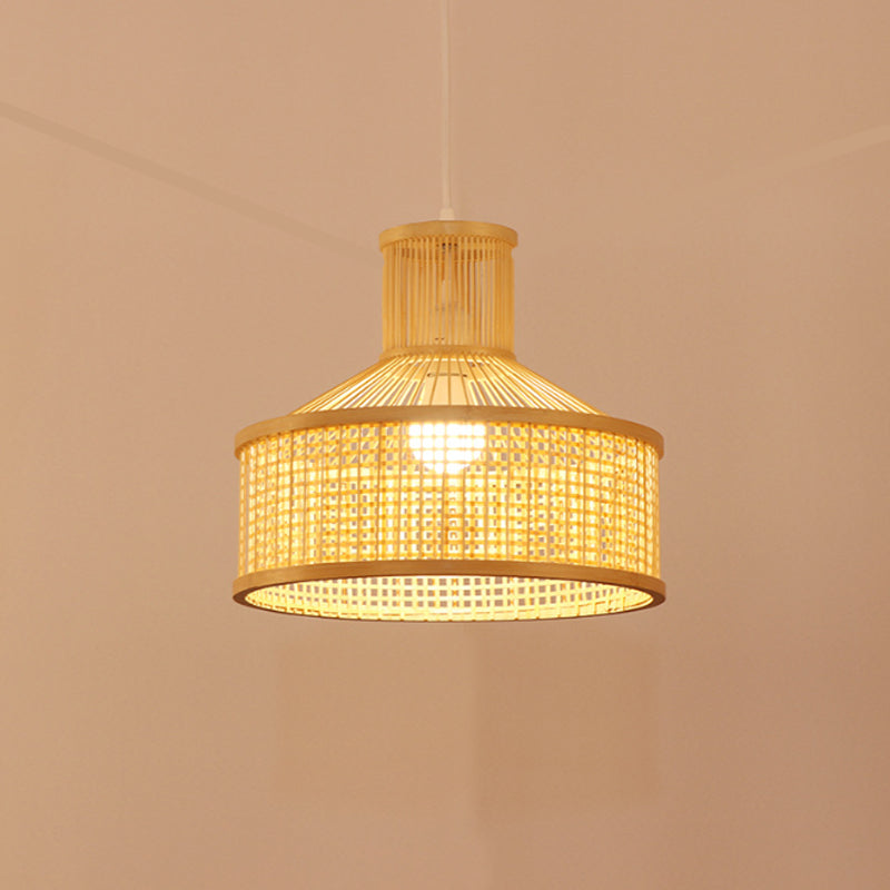 Lámpara colgante en forma de granero Bambú de estilo contemporáneo 1 Cabeza de techo beige en beige
