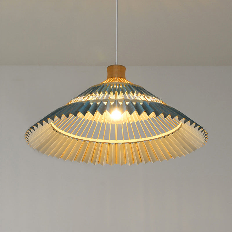 Blauwe conische schaduw hangende hanglamp Zuidoost-Azië 1 hoofd bamboe plafondverlichting over tafel, 16 "/19.5" w