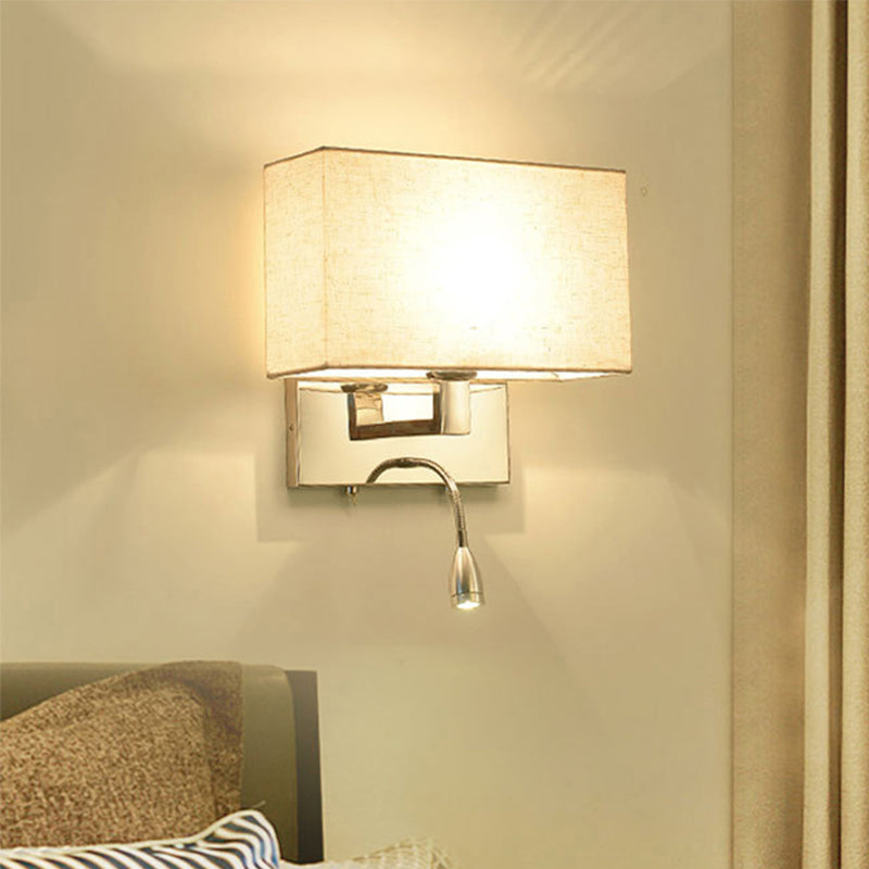 Rectangle Wall Light Sconce Simple Fabric LED Sconce Lighting in Beige for Bedroom