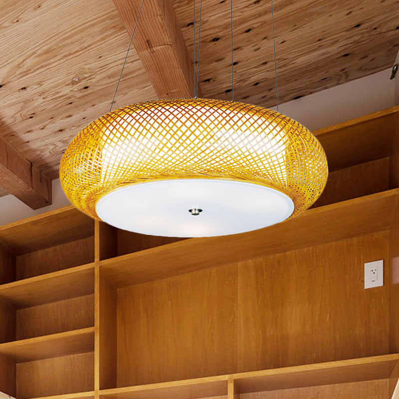 Lumière suspendue brune / bois à main avec ombre de tambour asiatique 1 lumière de suspension en bambou pour salle à manger