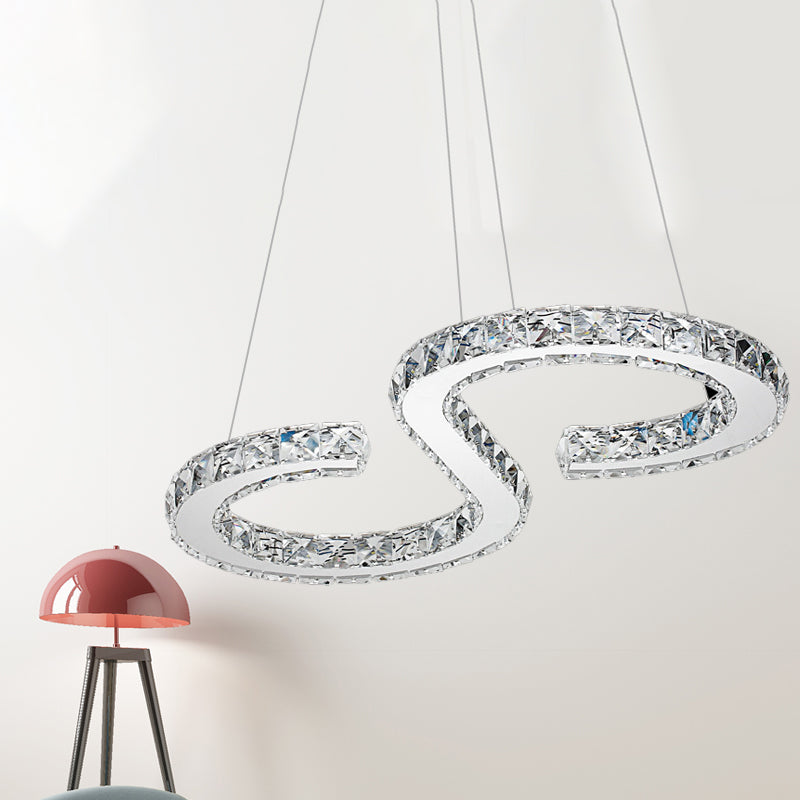 Lámpara de araña en forma de S de estilo moderno de cristal LED colgante de LED en luz cálida/blanca para la cocina