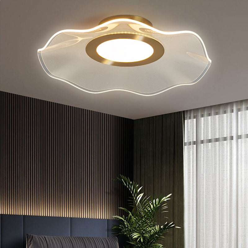 Acrylic Lotus Leaf Ceiling Lighting Artistic Gold Flush Mount LED Light for Bedroom