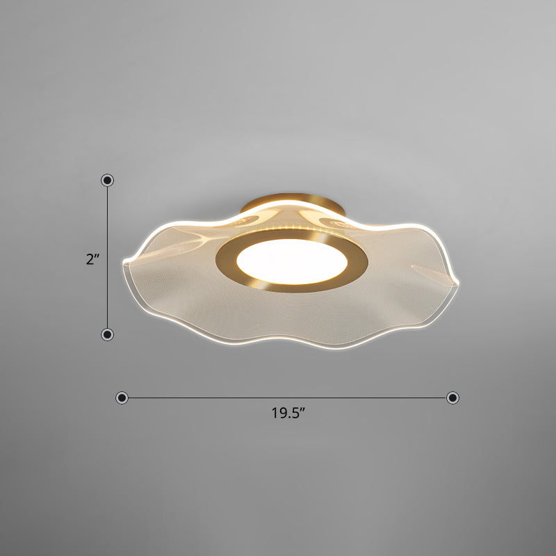 Acrylic Lotus Leaf Ceiling Lighting Artistic Gold Flush Mount LED Light for Bedroom