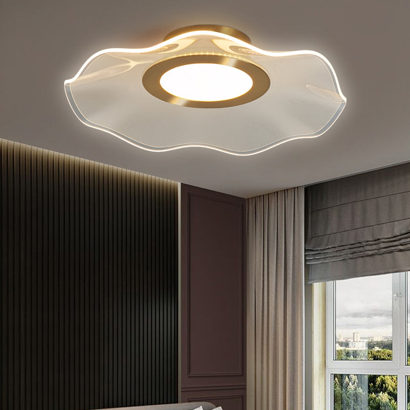 Acrylic Lotus Leaf Ceiling Lighting Artistic Gold Flush Mount LED Light for Bedroom