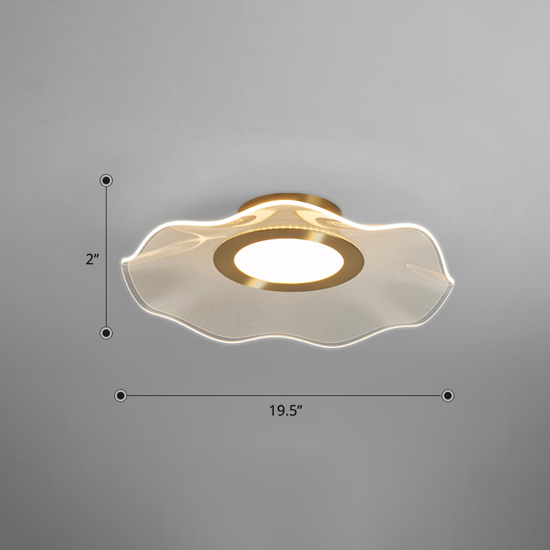 Acrylic Lotus Leaf Ceiling Lighting Artistic Gold Flush Mount LED Light for Bedroom