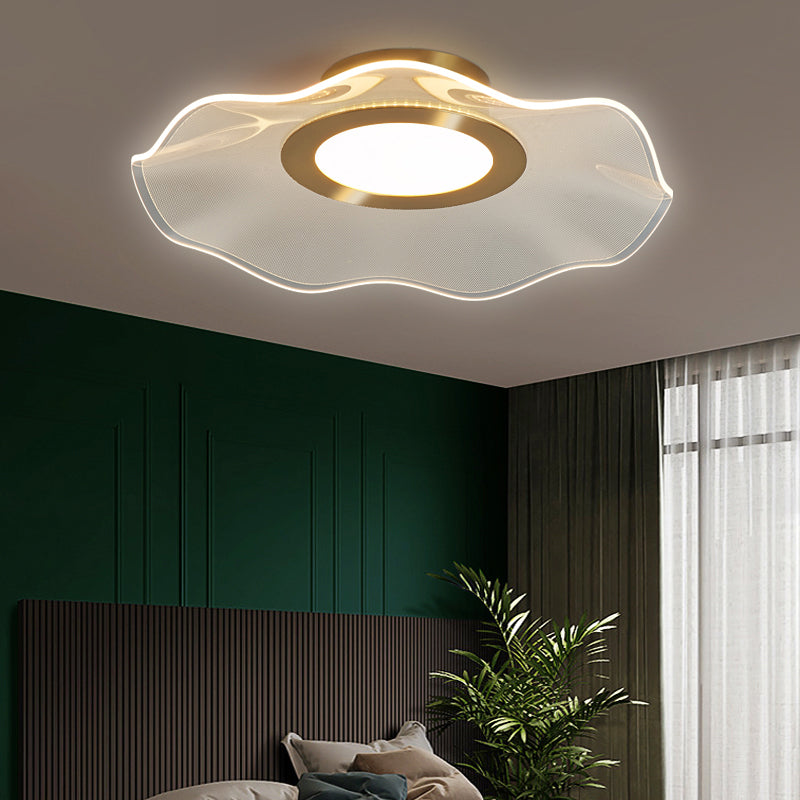 Acrylic Lotus Leaf Ceiling Lighting Artistic Gold Flush Mount LED Light for Bedroom