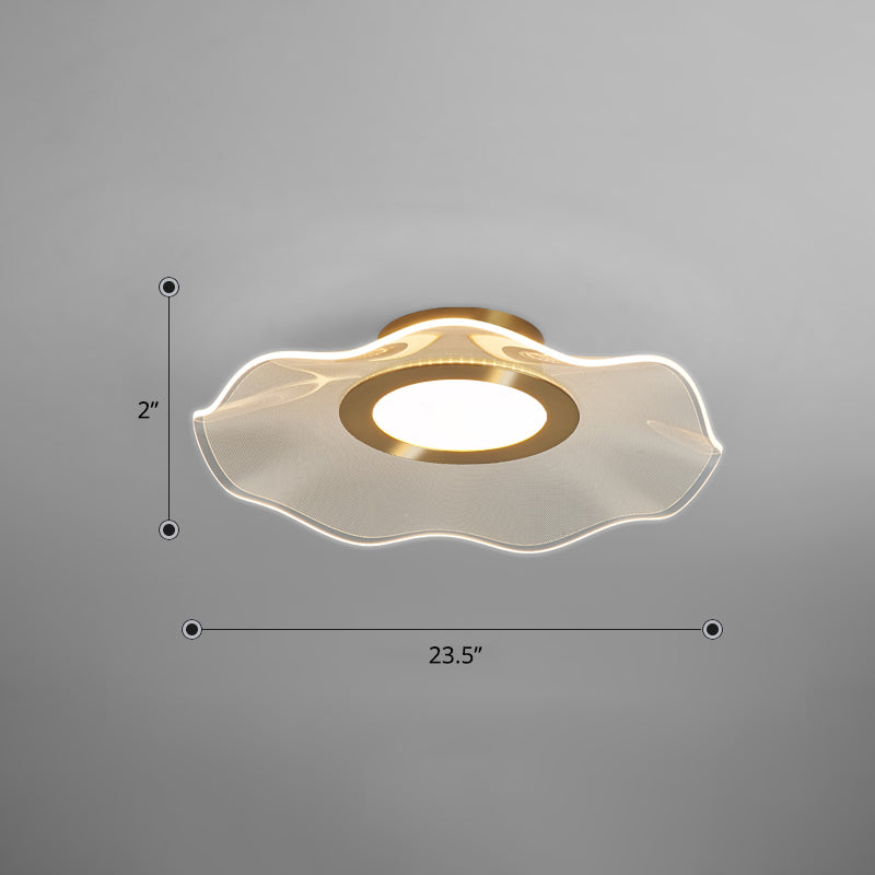 Acrylic Lotus Leaf Ceiling Lighting Artistic Gold Flush Mount LED Light for Bedroom