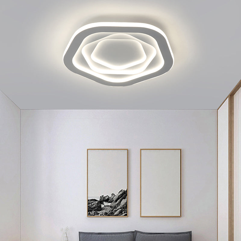 White Pentagonal LED Flush Light Minimalism Acrylic Ceiling Mount Lighting for Bedroom