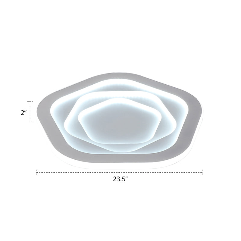 White Pentagonal LED Flush Light Minimalism Acrylic Ceiling Mount Lighting for Bedroom