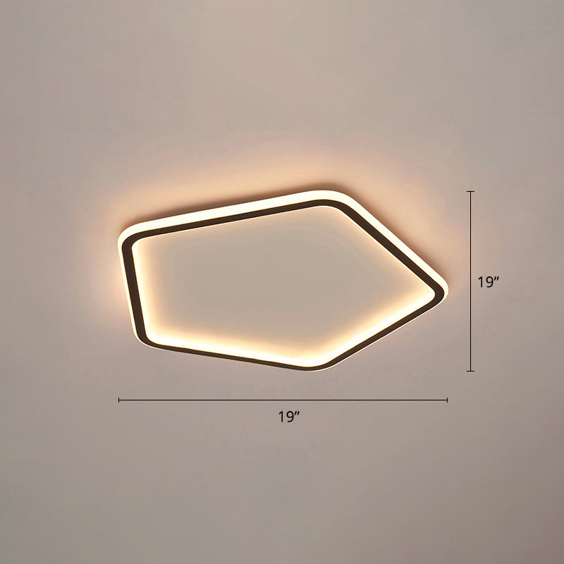 Minimalist Pentagon Ultrathin Ceiling Light Aluminum Bedroom LED Flush Mount Light in Black
