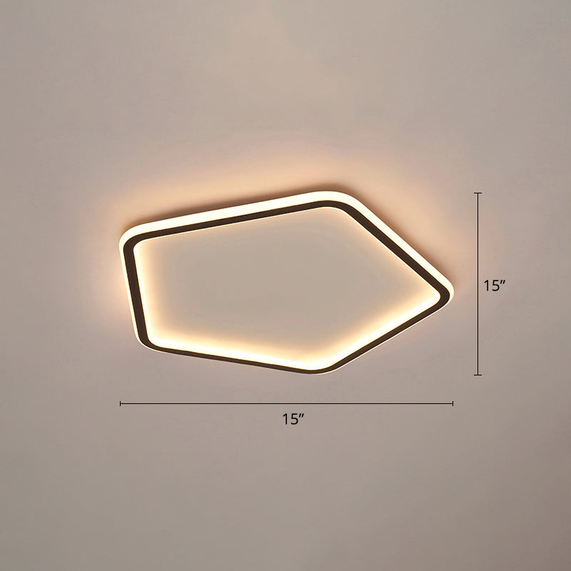 Minimalist Pentagon Ultrathin Ceiling Light Aluminum Bedroom LED Flush Mount Light in Black
