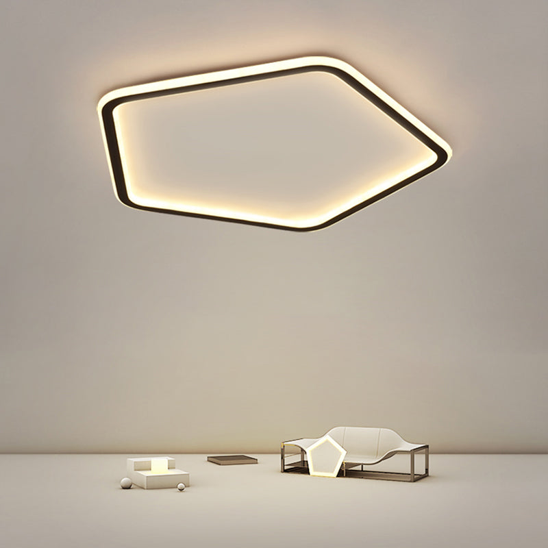 Minimalist Pentagon Ultrathin Ceiling Light Aluminum Bedroom LED Flush Mount Light in Black