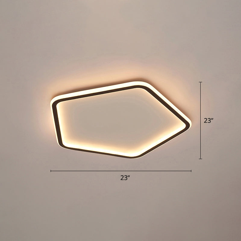 Minimalist Pentagon Ultrathin Ceiling Light Aluminum Bedroom LED Flush Mount Light in Black