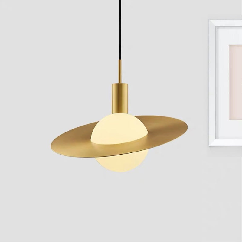 Colgante de suspensión global de oro contemporáneo 1 lámpara colgante de vidrio blanco claro con anillo