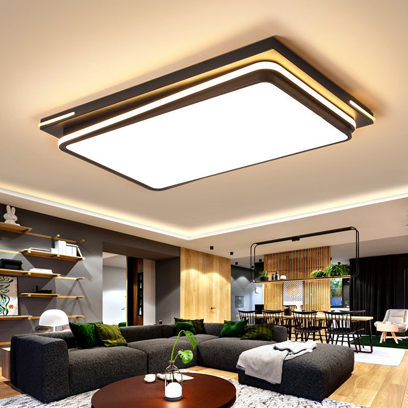 Quad Shaped Ceiling Flush Light Fixture Modern Acrylic Living Room Flush Mount in Black