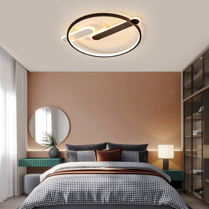 Minimalist Circle Ceiling Flush Mount Acrylic Corridor LED Flush Light Fixture in Black and White