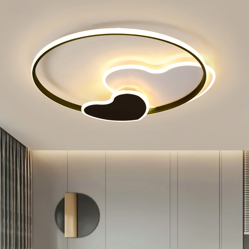 Black and White Heart Flushmount Simplicity LED Acrylic Ceiling Light with Metal Ring