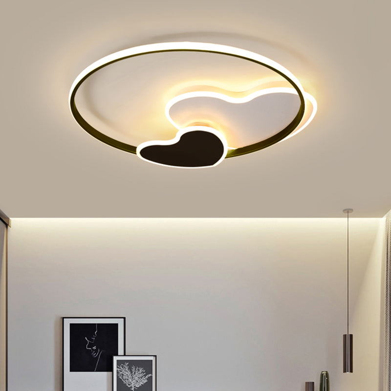 Black and White Heart Flushmount Simplicity LED Acrylic Ceiling Light with Metal Ring