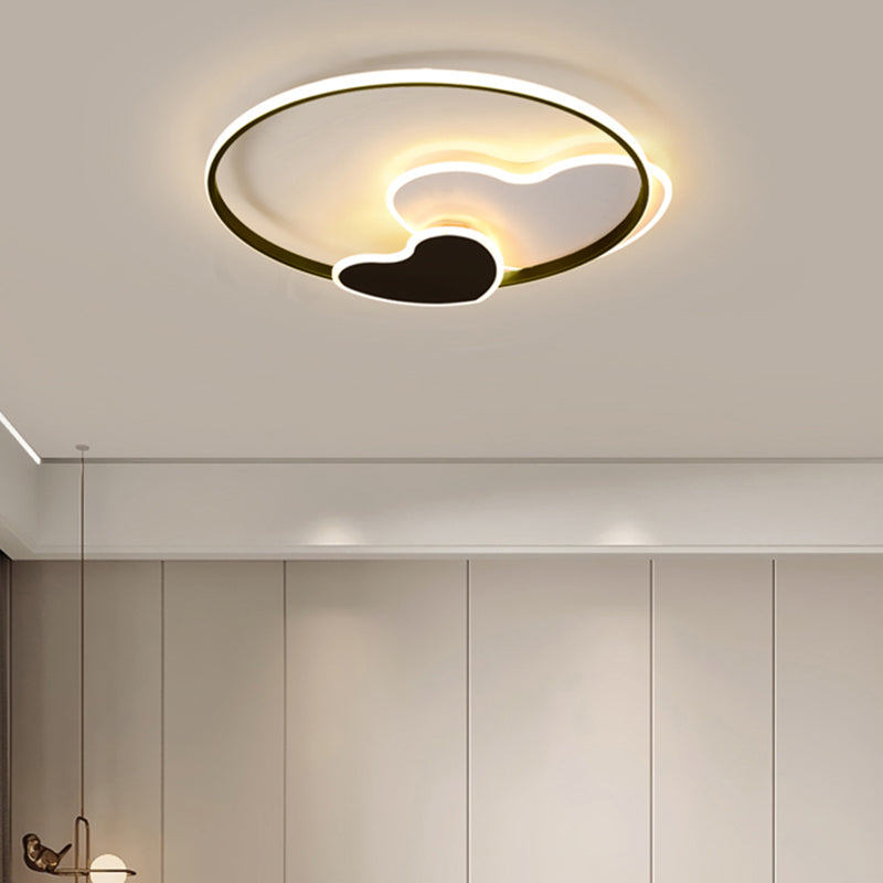 Black and White Heart Flushmount Simplicity LED Acrylic Ceiling Light with Metal Ring